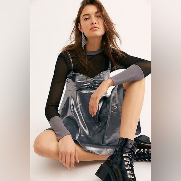 Free People Intimately Babydoll Just Dance Cutout Metallic Silver Dress Small - Picture 1 of 12